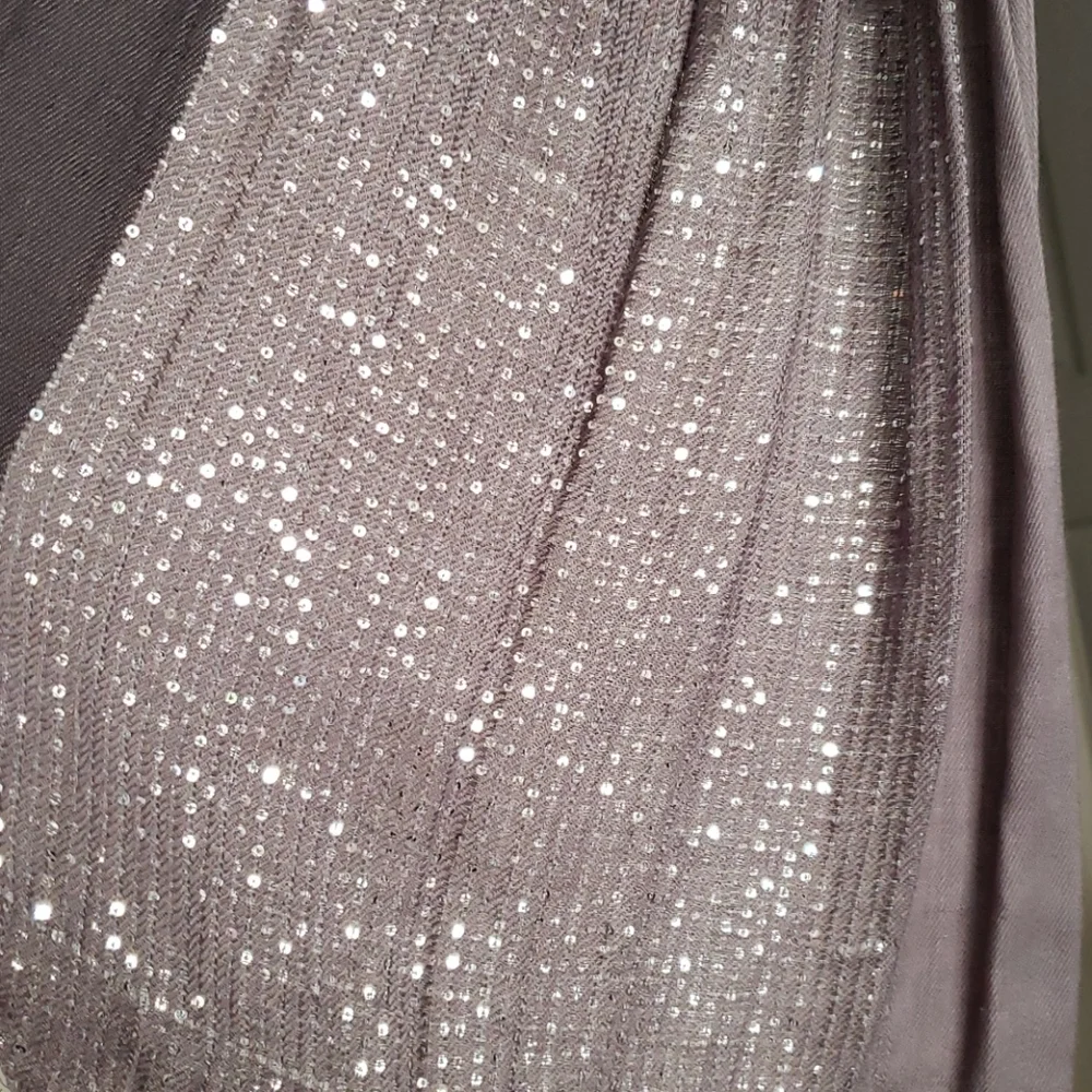 NY & Co Sequin Scarf Taupe Shimmer Fringe Evening Wrap